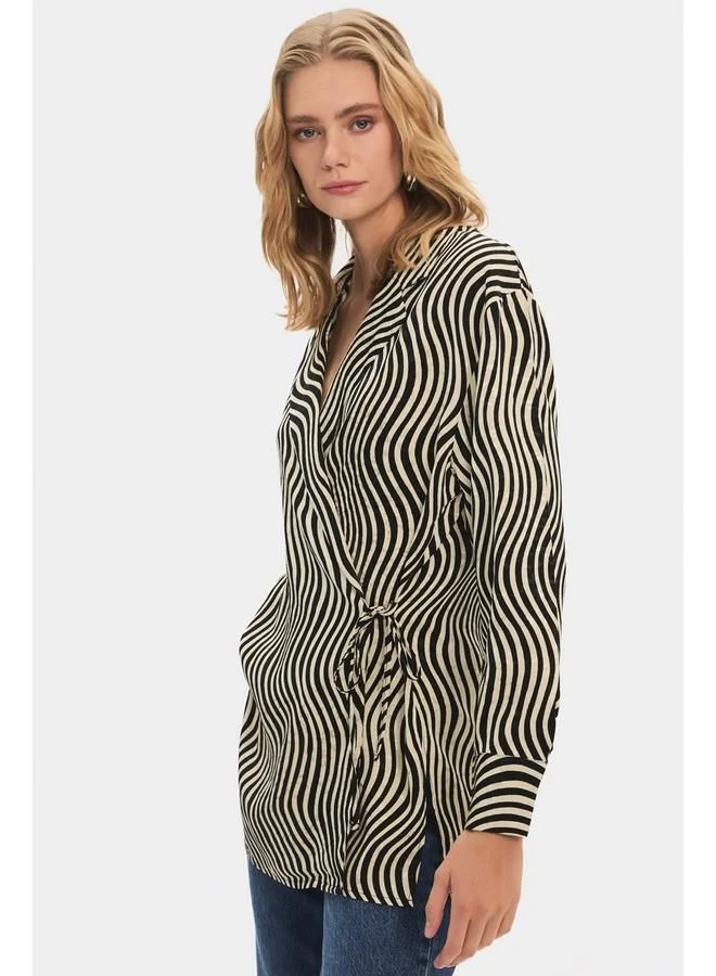 JUNE Women Oversize/Loose Fit Viscose Blend Diagonal Fited Shirt Mink - Black